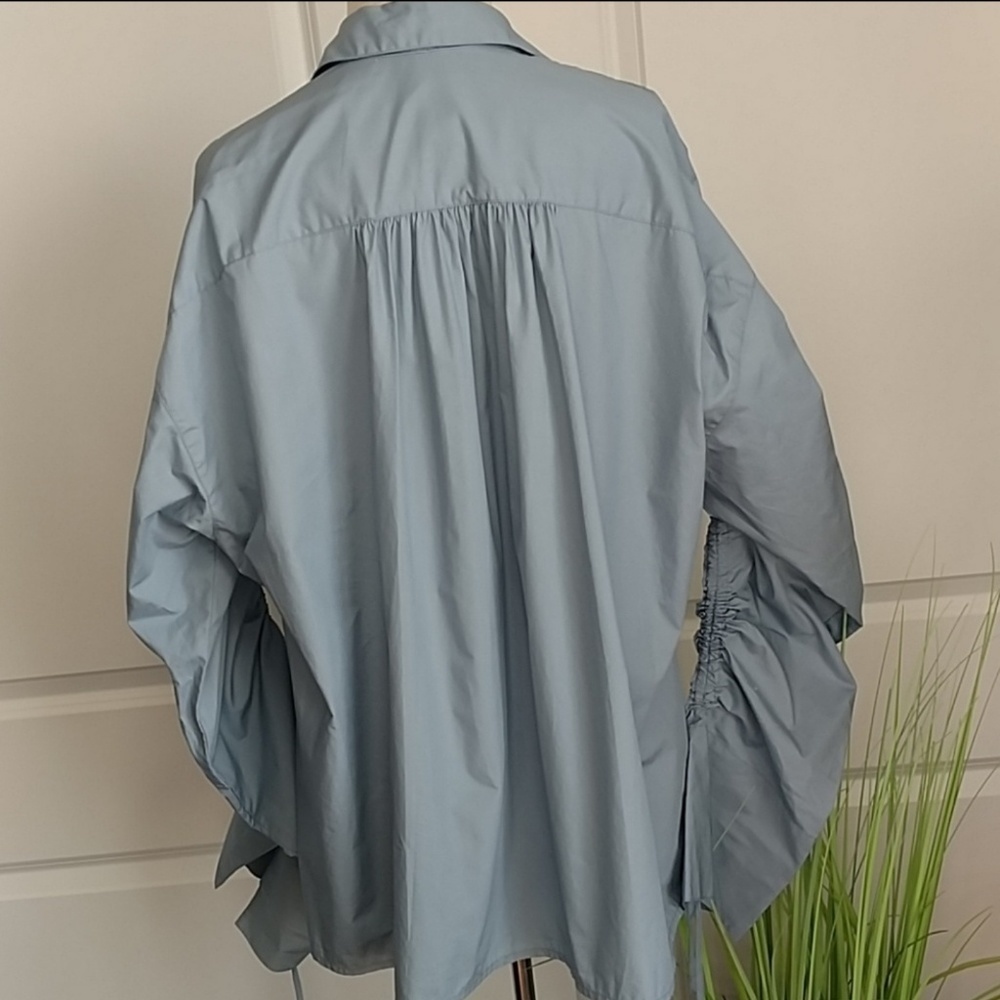 Free People Button Front Long Sleeves Drawstring Cotton Oversized Blue S NWT - Picture 4 of 8